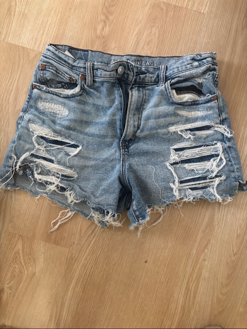 American Eagle Outfitters Ripped Light Blue Denim Jean Shorts